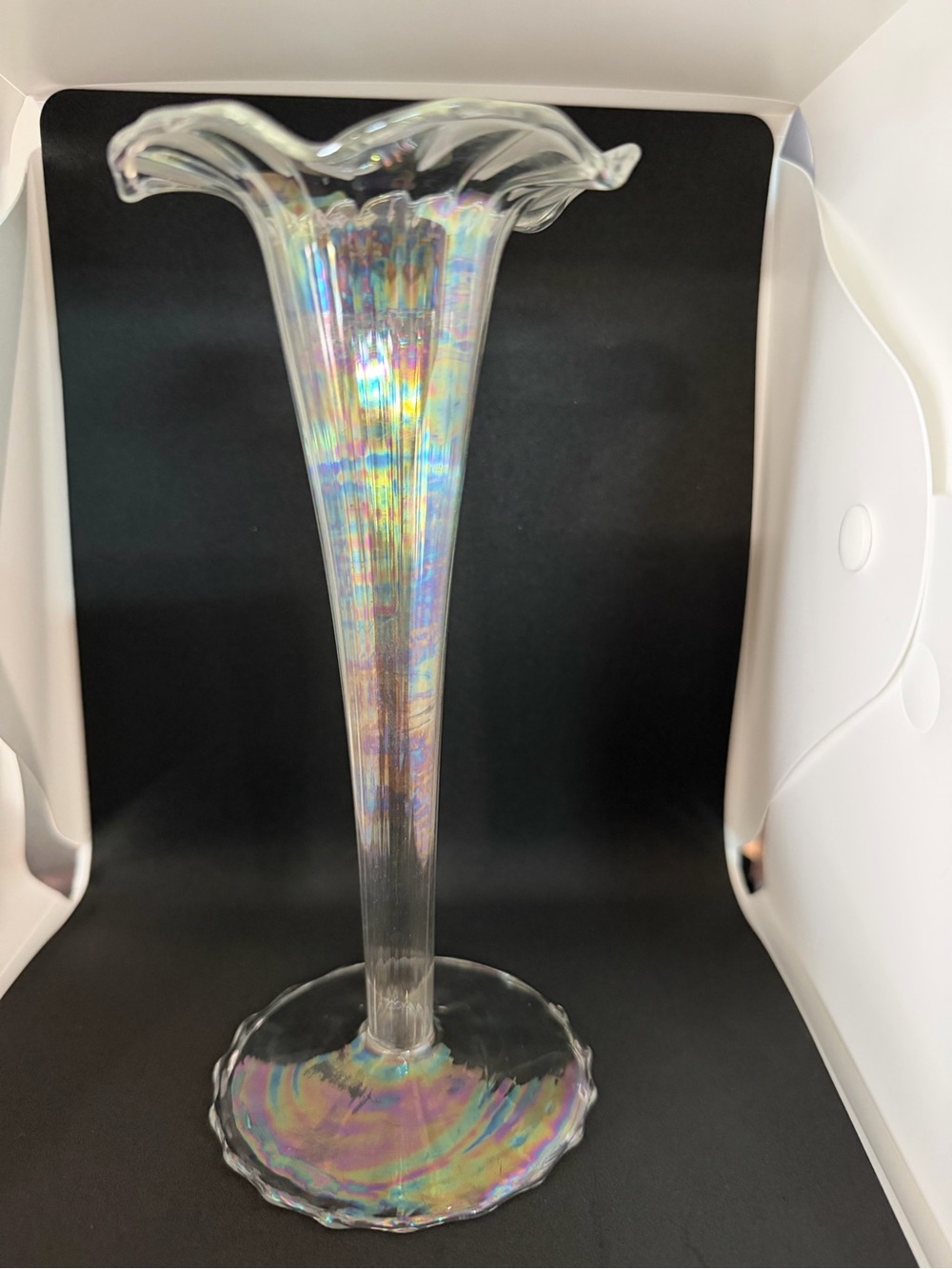 Vintage Tall Glass Trumpet Vase iridescent